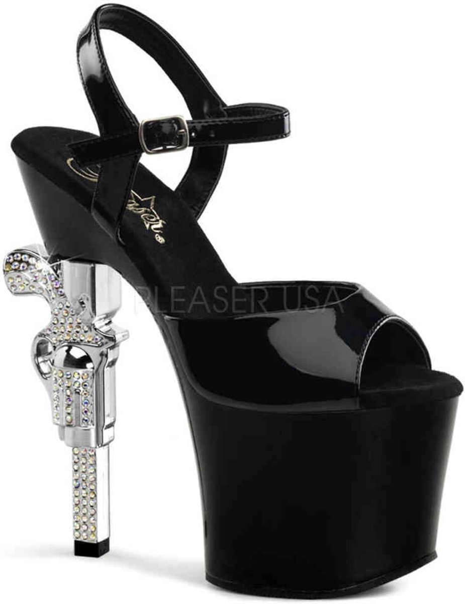 EU 35 = US 5 | REVOLVER-709 | 7 R/S Embellished Gun Heel, 3 1/4 PF Ankle Strap Sandal